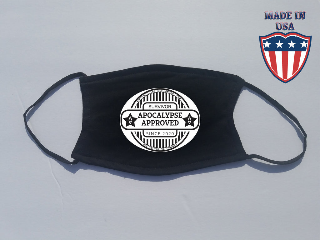 Apocalypse Approved Black Adult FACE MASK Washable Reusable with Filter pocket and FILTER