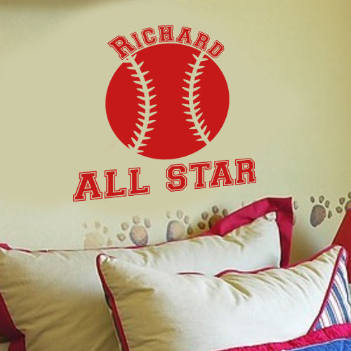 PERSONALIZED BASEBALL AND NAME Vinyl Sticker Wall Decal