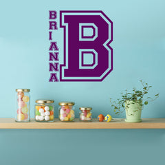 PERSONALIZED COLLEGE LETTER INITIAL AND NAME Vinyl Sticker Wall Decal