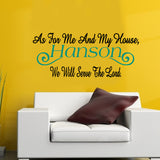 PERSONALIZED AS FOR ME AND MY HOUSE Vinyl Decal Wall Decor Art Sticker V35