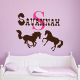 PERSONLIZED NAME AND INITIAL WITH HORSES VINYL WALL ART STICKER DECAL HOME DECOR V47