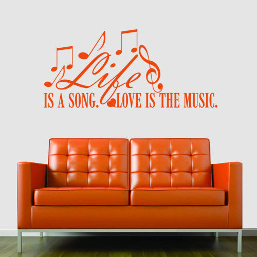 LIFE IS A SONG LOVE IS THE MUSIC VINYL WALL ART STICKER DECAL HOME DECOR FAMILY ROOM v95